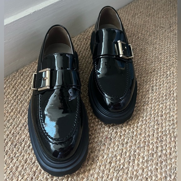 AllSaints Emily Buckled Patent Black Leather Loafer EU37/US7 - Picture 2 of 3